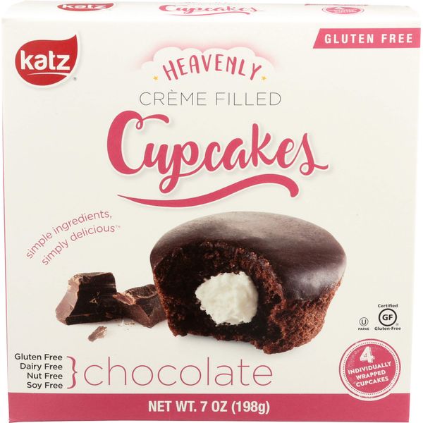 Katz Gluten Free Snacks Chocolate Crème Filled Cupcakes | Dairy Free, Nut Free, Soy Free, Gluten Free | Kosher (1 Pack of 4 Crème Cupcakes, 7 Ounce)