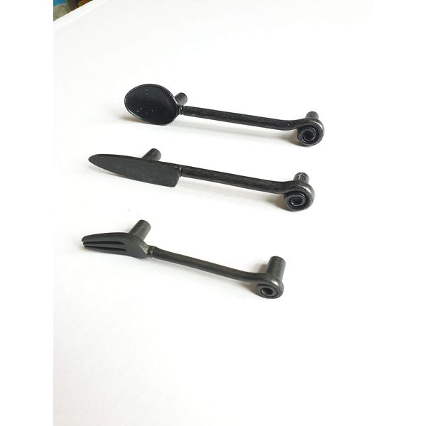 3Pcs Set Spoon/ Fork/ Knife Traditional Design Drawer Pull Kitchen Cabinet Cupboard Pull Handle Knob Black