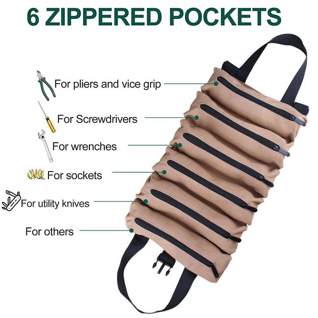 2pcs Multi-Purpose Tool Roll Up Bag Wrench Roll Pouch Hanging