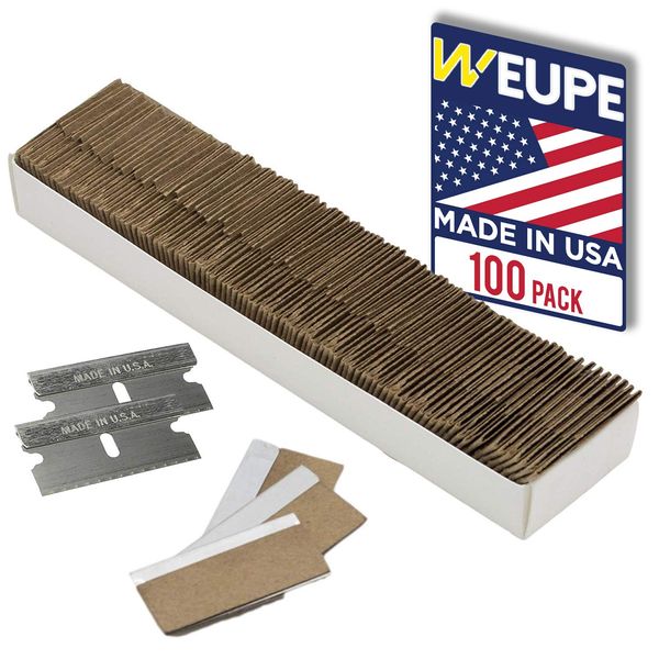 WEUPE Razor Blades Utility: Single Edge Razor Blades 100 Pack, Razor Blade Scraper Refills, Steel Box Cutter Blades USA-Made, Safety Straight Edge Razor Blades, Paint Scraper Razor Blades