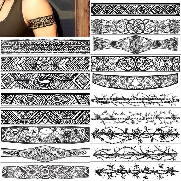 GLARYYEARS Barbed Wire Temporary Tattoo - 18 Pack Super Long size, Realistic & Boho Maori Style Fake Tattoos, Long Lasting ArmBand for Wrist, Ankle, Arm Band Circle Tattoos, Tribal and Totem