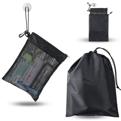 Waterproof Multifunctional Toiletry Shower Bag Bathroom Mesh Bag Travel Hanging Mesh Toiletries Bag with Drawstring Hook Sucker for Gym Camping Travel Business