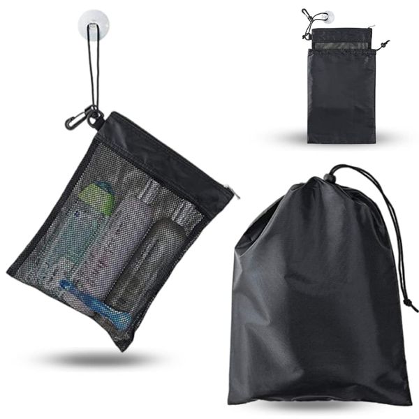 Waterproof Multifunctional Toiletry Shower Bag Bathroom Mesh Bag Travel Hanging Mesh Toiletries Bag with Drawstring Hook Sucker for Gym Camping Travel Business