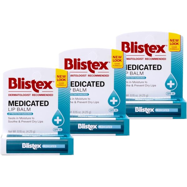 Blistex Medicated Lip Balm, Regular, SPF 15, Pack of 3
