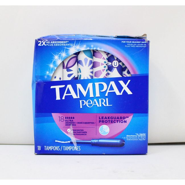 Tampax Pearl Ultra Plastic Applicator Tampons Unscented 18 Count