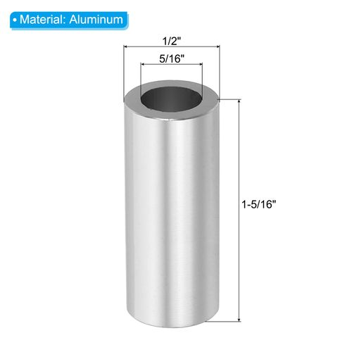 PATIKIL M8 Aluminum Spacers, 5 Pcs Metal Spacer Aluminum M8 X1/2"OD X1-5/16"L Aluminum Spacer Screw Standoff Round for 5/16" or M8 Screw Bolts, Silvery