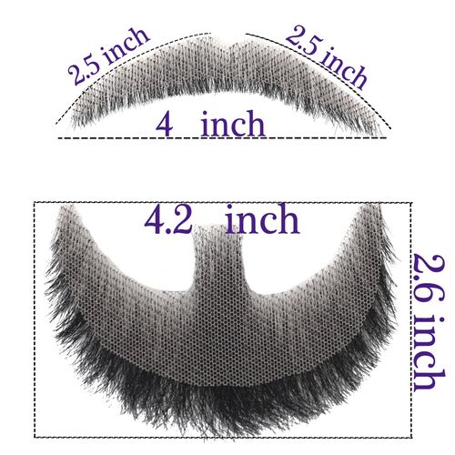EAVIN GARY Full Hand Black Human Hair Tied Messy Realistic Fake Mustache Fake Beard Fake Goatee Costume Fake Facial Hair for Halloween Funny Cosplay(messy BLACK)