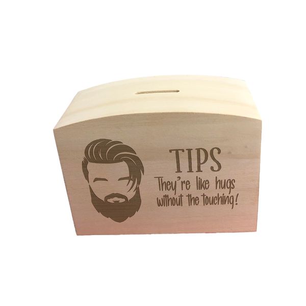 Barbers Shop Tips are hugs without the touching Tip Jar Wooden Money Box Reception Business Rustic Shabby Chic