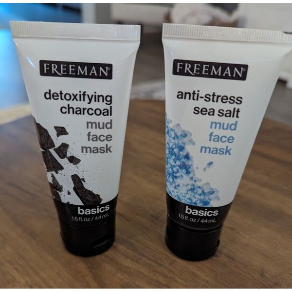 NEW! Freeman Mud Mask Duo 1.5 FL Oz, Detoxifying Charcoal & Anti-Stress Sea Salt