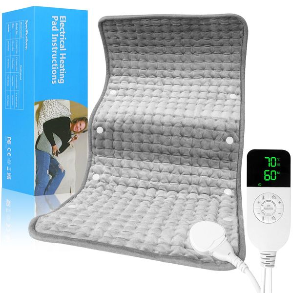 Heat Pads for Back Pain Relief - Electric Heat Pad with Buckle, Stepless Heating Levels & Auto-Off Timer, Machine Washable, LED Controller, 60x30cm Heating Pad for Period Cramps, Muscle Relaxation