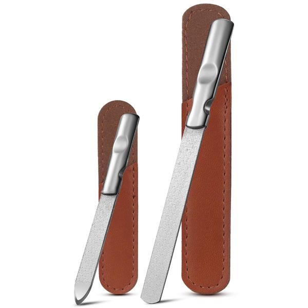 FVION Nagelfeile Edelstahl Profi, Nagelfeilen Metall Doppelseitig mit Anti-Rutsch Griff, Fein/Grob Nagelfeile für Maniküre - 2 Stück Nail File Set