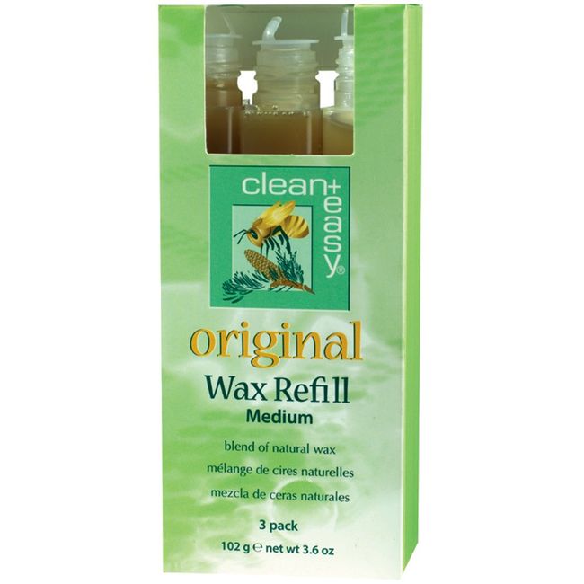 Clean + Easy Medium Original Roll On Wax Refill for Wax Cartridge, Hygienic Depilatory Hair Removal Treatment, Removes Fine to Coarse Hairs, Perfect for Delicate Skin - 3 Packs