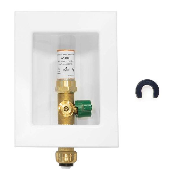 EFIELD Push-fit Pre-Assembled Ice Maker Outlet Box, 1/2-Inch Push-Fit Connection with Installed 1/4-Turn Ball Valve with Copper Water Hammer Arrestor