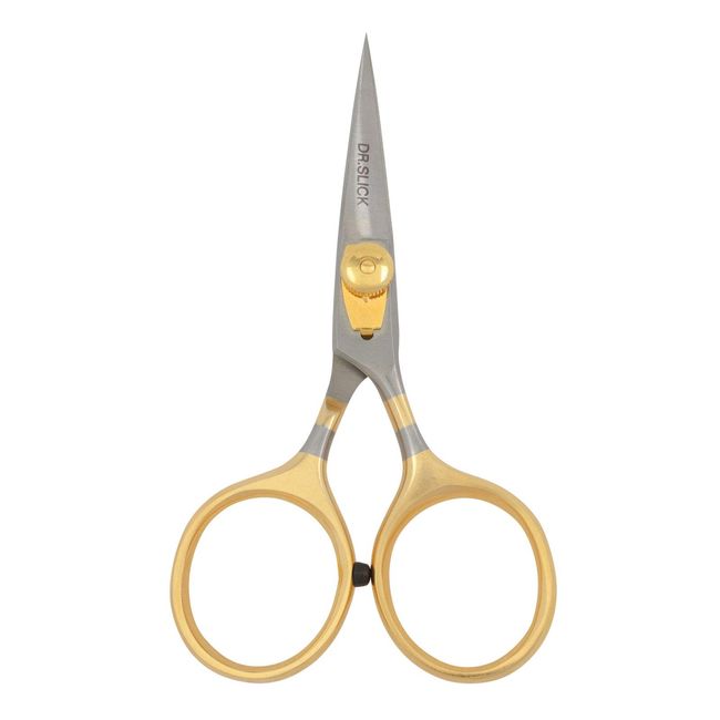 Dr. Slick Razor Scissor, 4", Gold Loops, Adjustable Tension, Straight