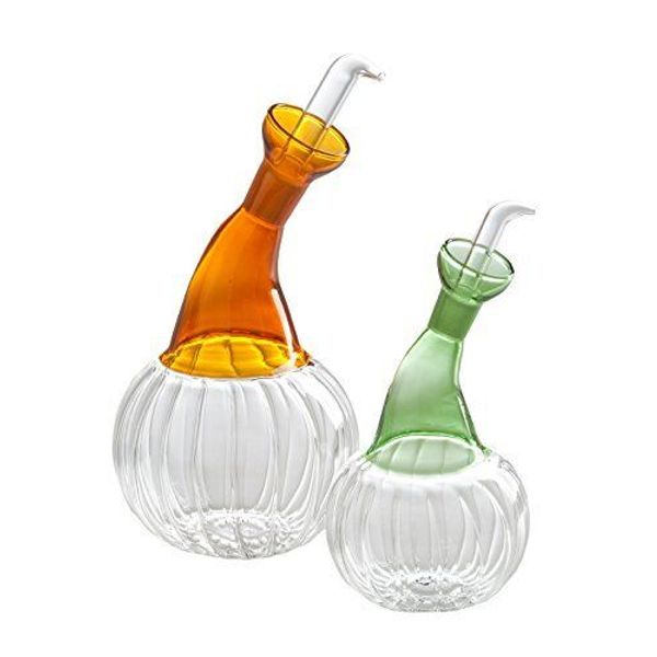 Abigails Isola Clear Glass Oil & Vinegar Set Amber/Green 4" x 9.5" x 4" 725315