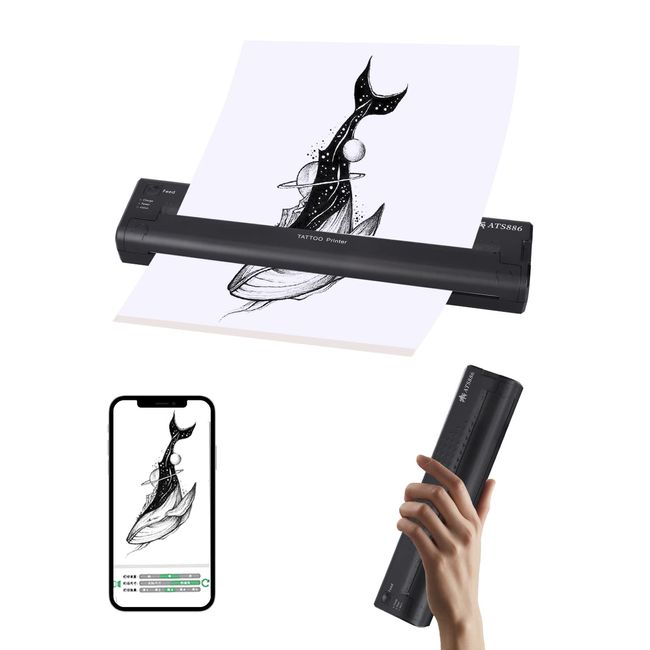 YILONG TATTOO Cordless Tattoo Stencil Printer Rechargeable BlueTooth Tattoo Printer- New Tattoo Transfer Machine for Temporary and Permanent,Compatible with iOS Phone/Pc