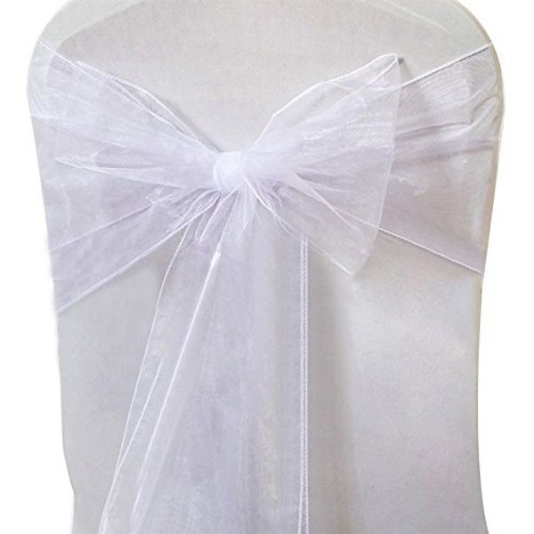 Lucky Monet 10/20/50/100 Pack Organza Banquet Chair Sash Sashes Bows Ties for Weddings Party Decoration White Pink Purple Gold Red(100 Pack, White)