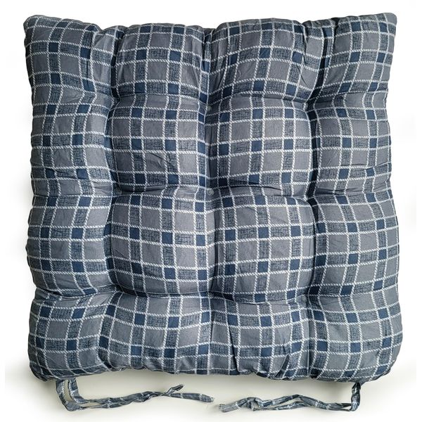 Seat Pad Dining Garden Kitchen Chair Cushions Checked (2, Blue)