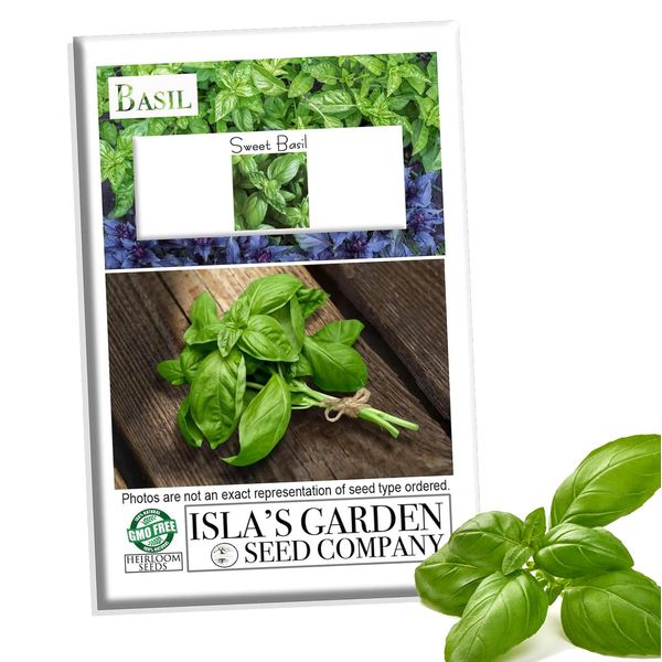 Sweet Basil Seeds for Planting, 250+ Heirloom Seeds Per Packet, (Isla's Garden Seeds), Non GMO Seeds, Botanical Name: Ocimum basilicum, Great Home Herb Garden Gift