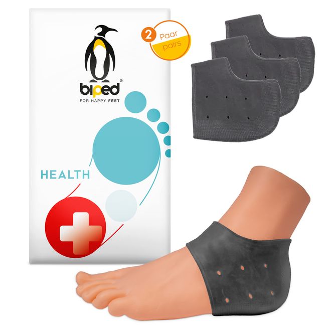 biped HEALTH 2 Paar Fersenschutz Gel Pads bei Fußschmerzen- Silikon Fersen Polster für trockene, rissige Haut, Fersenschmerzen, Schrunden, Fersensporn und Achillessehnen Schmerzen z2800(schwarz)