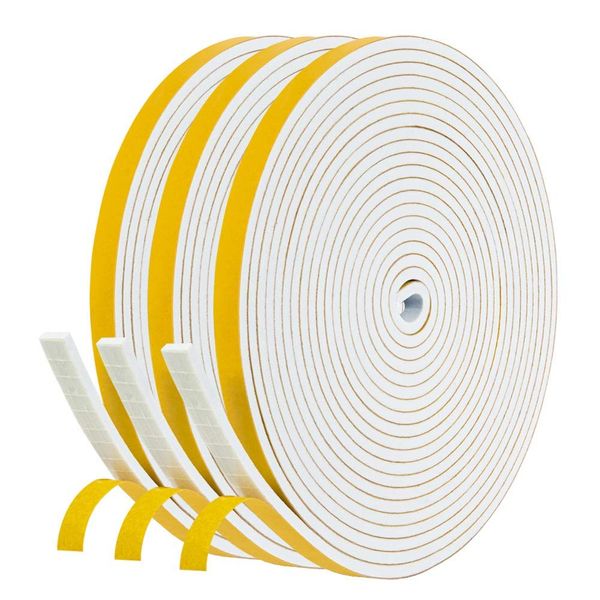 NAVK Self Adhesive Foam Tape Door Window Seal Door Draught Excluder Weatherstripping, 6mm Wide X 3mm Thick 3 Pcs Each 5M Long - White