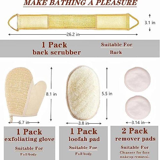 Loofah Sponge Scrubber--6 Packs Bath Sponge,100% Natural,Exfoliating Loofah  Pads,Brush Close Skin for Men and Women--Best Bathing Partner!