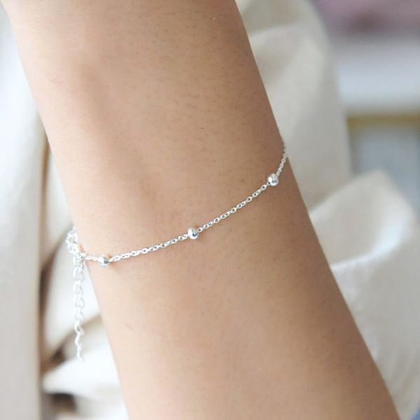 925 Silver Silver Ball Chain Ball Layered Women&#39;s Silver Bracelet