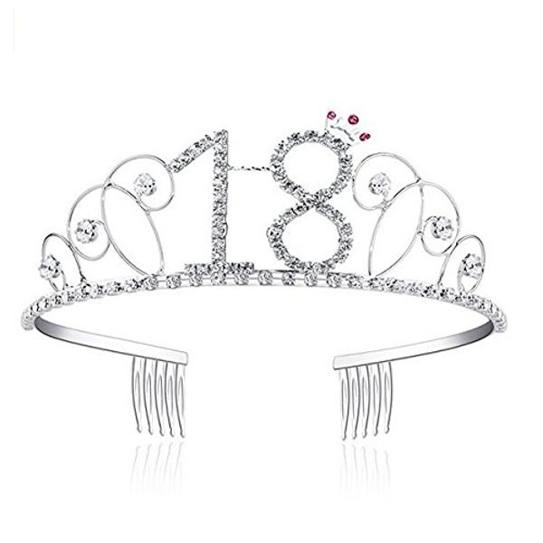 Veewon 18th Birthday Tiara Crown Crystal Princess Crowns Happy Birthday Hair Accessories