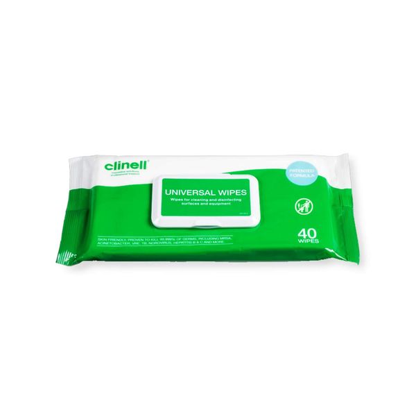 Clinell Universal Cleaning and Disinfectant Wipes for Surfaces - Pack of 40 Wipes - Multi Purpose Disinfectant Wipes, Fast and Effective from 10 Seconds