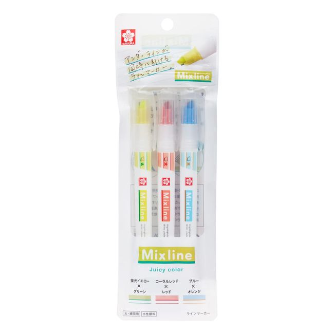 Sakura Crepas VUK-T3A Highlighter, Mixline Mixline, 3 Colors, Set of Juicy Colors