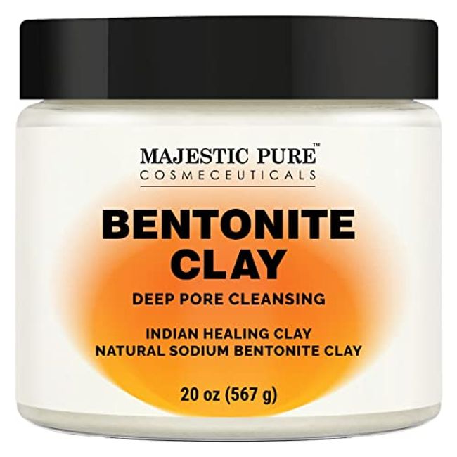 MAJESTIC PURE Bentonite Clay - Indian Healing Clay - Deep Pore Cleansing Mask - Clay Mask for Face, Hair, Acne, Detoxify and Skin Care - Sodium Bentonite Powder - Facial Mask for Men & Women - 20 oz