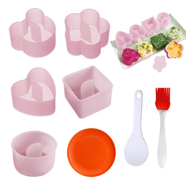 KASESSS 8-Pcs Set Onigiri Mould, Cute DIY Rice Ball Maker, Food Grade Material Rice Mould Non Stick Sushi Making Kit Reusable Sushi Maker for Lunch Bento Kitchen Home DIY Sushi (Pink)