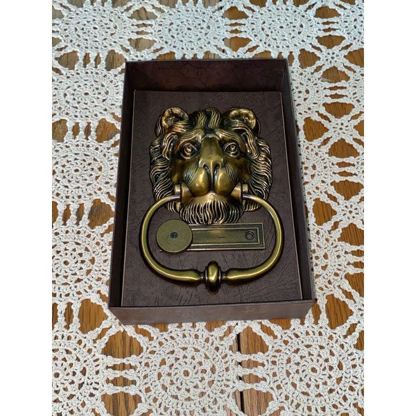 Large Brass/Brass Finish Lion Head Door Knocker with Knocker Plate still in Box