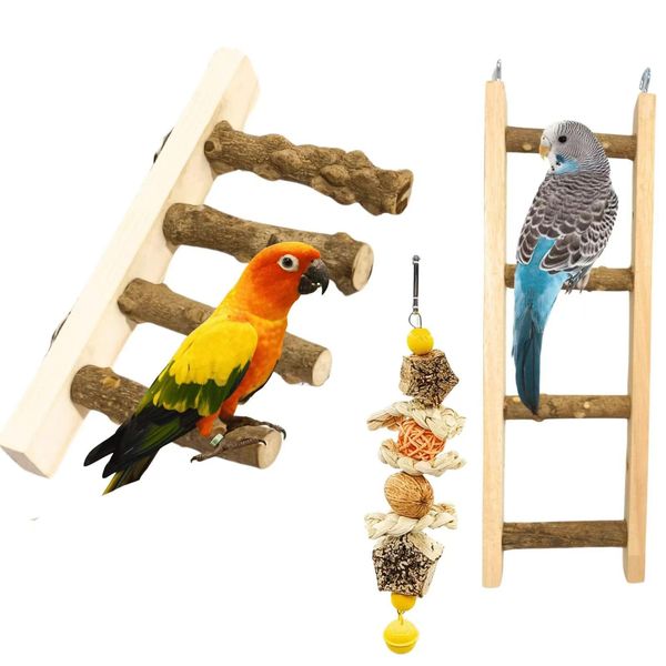 XLpeixin 3pcs Bird Ladder Parrot Ladder,Natural Wooden Bird Bridge Parakeets Climbing Hanging Toys for Cockatiels Budgerigars Conure