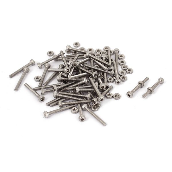 Sourcingmap M2x16mm Hex Socket Head Knurled Cap Screws Bolts Nuts Set 50Pcs