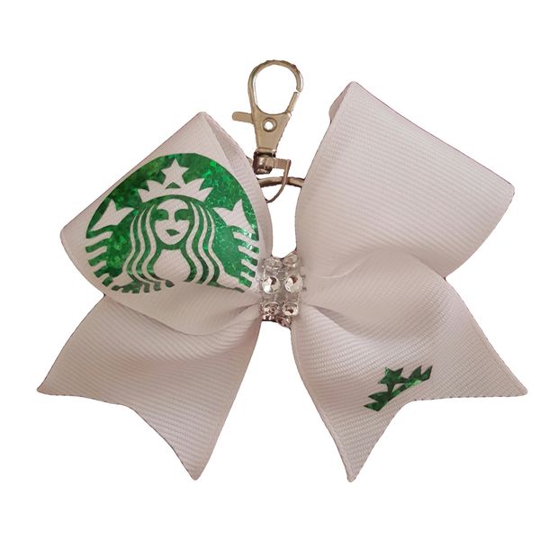 Cheer Bows White Glittery Bling Coffee Lovers Key Chain