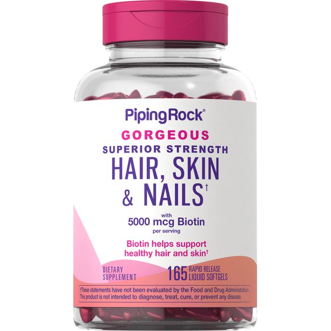 Hair Skin and Nails Vitamins | 165 Softgels | 5000mcg Biotin | by Piping Rock