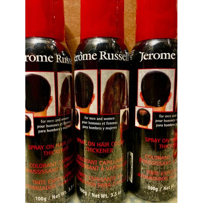JEROME RUSSELL JET/BLACk SPRAY ON  HAIR COLOR THICKENER 3.5 OZ  3 CANS