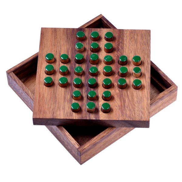 LOGOPLAY Solitaire Size L – Solitaire – Puzzle Game – Puzzle Game – Logic Game Made of Wood – Green Plugs