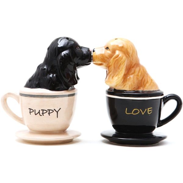 Pacific Trading Kissing Cocker Spaniel Pups in Tea Cups Magnetic Salt and Pepper Shakers Set