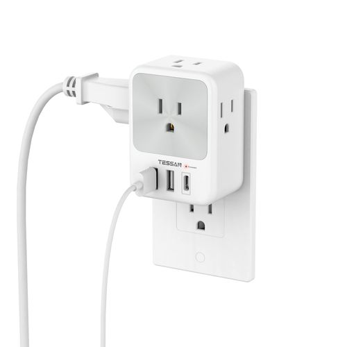 Surge Protector Wall Outlet Extender, TESSAN Multi Plug Outlet Splitter with 3 USB Charging Blocks(1 USB C), Multi Plug Wall Charger for Home, Office, School, College Dorm Essentials
