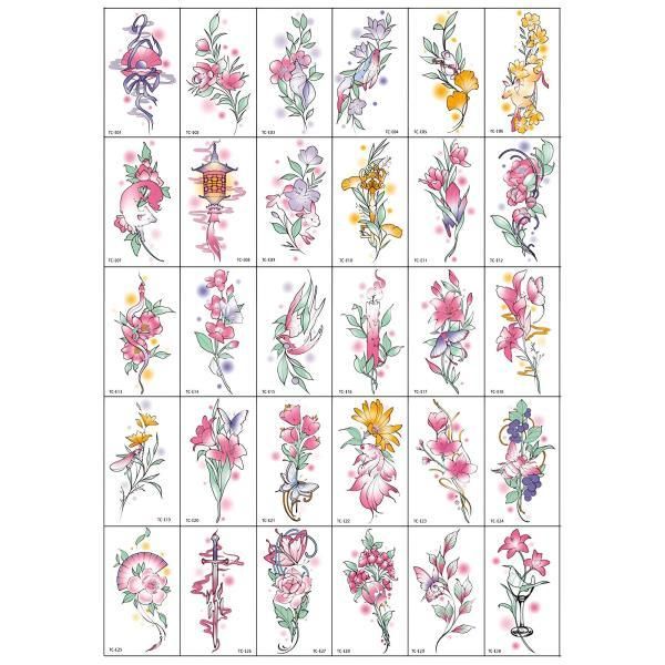 Summer Flower Temporary Tattoo Stickers for Women, Black Butterfly, Waterproof Aesthetic Party Favors, 30pcs/Set