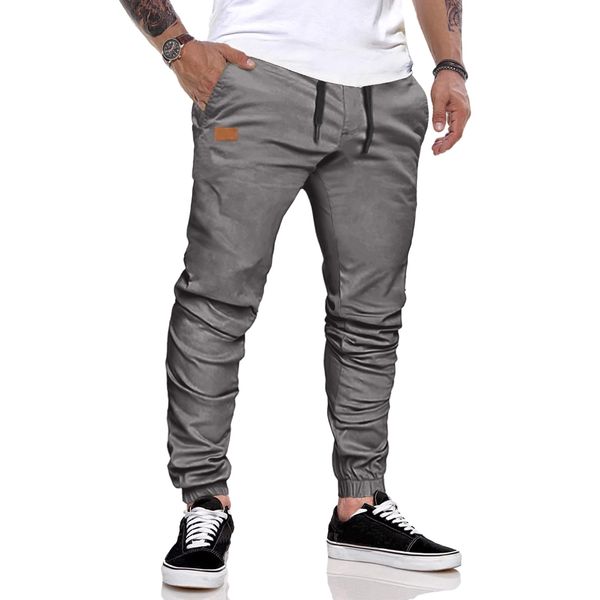 JMIERR Cargohose Herren Jogginghose Herren Baumwolle Casual Freizeithose Elastische Taille mit Kordelzug Sweatpants Herren mit Taschen, Grau S