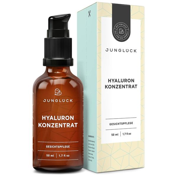 JUNGLÜCK Hyaluron Konzentrat - Vegan | Natürliches Hyaluronsäure Serum - Gesichtsserum mit BIO Aloe Vera schenkt dir wertvolle Feuchtigkeit & Frische | Hyaluronic Acid reduziert trockene Haut