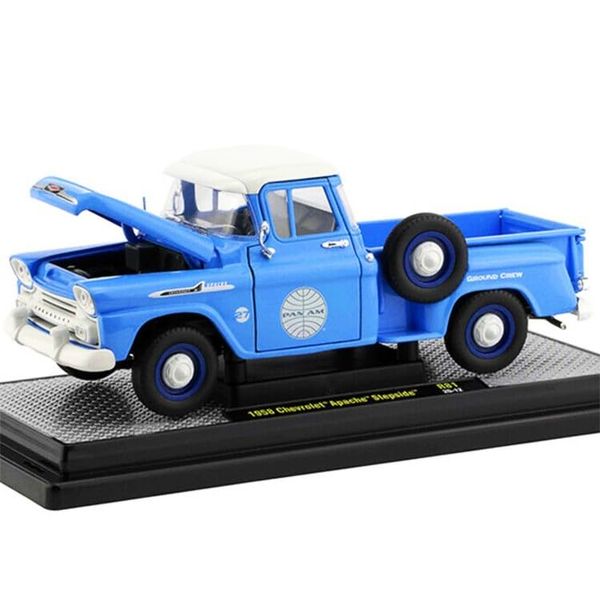 M2 1958 Chevy Apache Stepside Pickup Truck Pan Am Ground Crew Light Blue with White Top Limited Edition to 6880 Pieces Worldwide 1/24 Diecast Model Car Machines 40300-81B