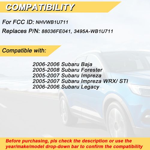 Vurkcy Key Fob Replacement for 2005-2008 Subaru Forester/ 05-07 Impreza WRX STI/ 2006 Baja Legacy Car Keyless Entry Remote Control, NHVWB1U711, 2 Buttons