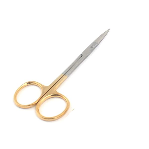 PRECISE CANADA: O.R GRADE IRIS SCISSORS STRAIGHT SHARP SHARP REUSABLE GOLD PLATED HANDLE 4.5" NEW
