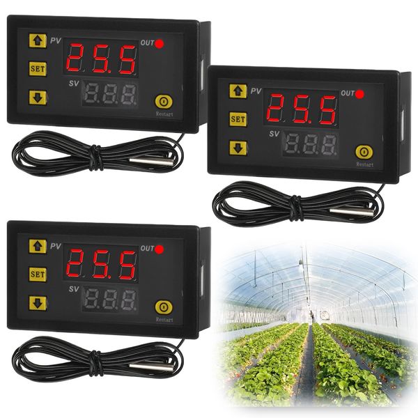 3 Stück Digitaler Temperaturregler, W3230 Digital Thermostat mit Fühler Wasserdichter Sonde DC 12V Temperaturschalter LCD Display Heizung Kühlung Digitalanzeige Thermostat mit NTC 10K-Sensorsonde