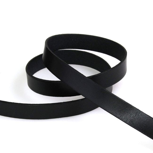 Japan String Button Trading Genuine Leather Tanned Leather Tape, 0.6 inch (15 mm) Width x 3.3 ft (1 m) Cut Cut Col.7 Black MTLS1015-7-1M