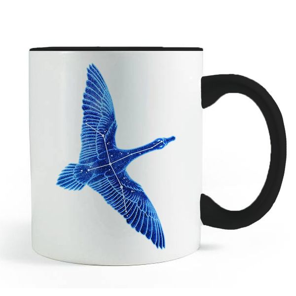 Constellation: Cygnus the Swan Mug- Black Handled Coffee and Tea Mug